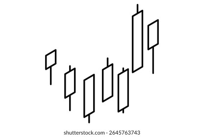 Candlestick chart for stock trading simple line drawing icon, isometric illustration of financial market and investment, black and white, Vector Illustration