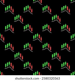 Candlestick Chart and Technical Analysis vector Trading concept colored seamless pattern