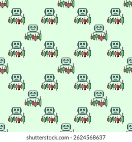Candlestick Gráfico e Trading Bot ferramentas de automação de vetor para comerciantes conceito colorido padrão sem costura