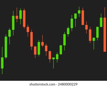 Candlestick chart of trading on the stock exchange. Trading cryptocurrency, stocks and bonds. Candlestick patterns in cryptocurrency trading. Design for banners and posters. Vector illustration