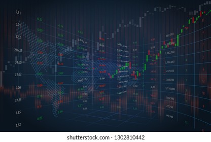 Candlestick chart trending. Stock market price and volume data display concept. Economic stock market graph.