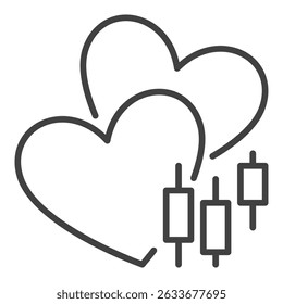 Candlestick Chart with Two Hearts vector Trading concept outline icon or symbol