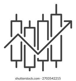 Gráfico de castiçal com vetor de seta ascendente ícone de contorno de conceito de dados de mercado ou elemento de design
