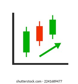 Gráfica de candelabros de una tendencia ascendente. Aumento en el precio de las acciones. Vector.