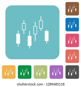 Candlestick chart white flat icons on color rounded square backgrounds