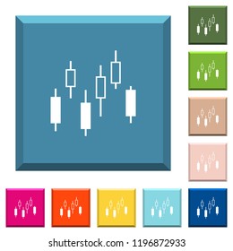 Candlestick chart white icons on edged square buttons in various trendy colors