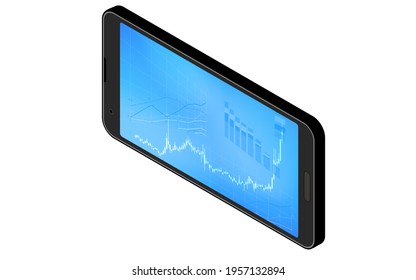 Candlestick charts, rises, isometrics used for stocks, FX and virtual currencies seen on smartphone apps