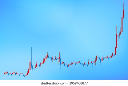 Candlestick charts used for stocks, Forex and cryptocurrencies, rising, blue background