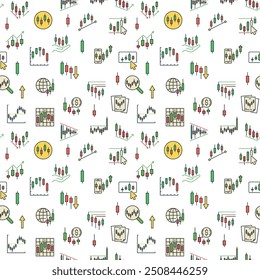 Candlestick Charts vector Bitcoin Trading concept colored seamless pattern