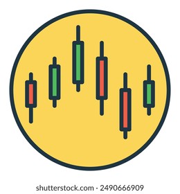 Candlestick Circle - cryptocurrency graph vector concept colored round icon or design element