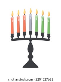 Candlestick consists of seven candles. Kwanzaa decoration.