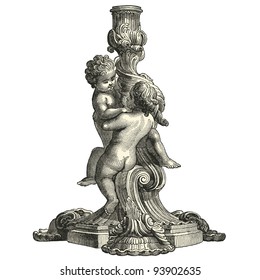 Candlestick eighteenth century style  - vintage engraved illustration - "L'industrie et l'art décoratif aux deux derniers siècles" ed. Firmin-Didot - Paris