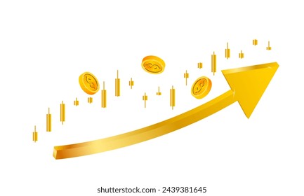 Candlestick Gold with Arrow Upwards movement arrow concept Financial Growth Success in Market Data, vector illustration