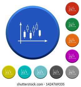 Candlestick graph with axes round color beveled buttons with smooth surfaces and flat white icons