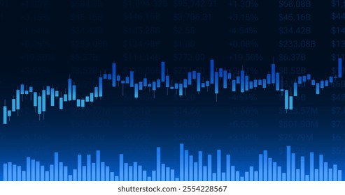 Candlestick graph chart in financial market, trading platform. Stock exchange market, investment, finance.  Vector illustration.
