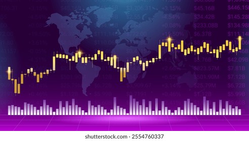 Candlestick graph chart in financial market, trading platform. Stock exchange market, investment, finance.  Vector illustration.
