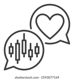 Candlestick Graph and Heart in Speech Bubbles vector Expressing Dedication to Markets concept icon or sign in outline style