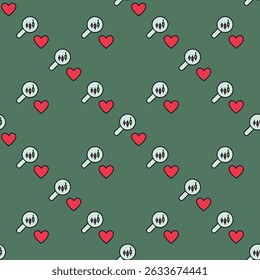 Candlestick Graph inside Magnifier glass and Red Heart vector Love for Investing concept colored seamless pattern