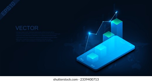 gráfico de candlestick fondo vectorial 3d colocado en el teléfono alta tecnología moderno futurista mundo moderno concepto de indicador de comercio online mapa mundial mundial