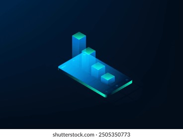candlestick graph vector background 3d placed on phone high tech technology modern futuristic world online trading indicator concept global world map