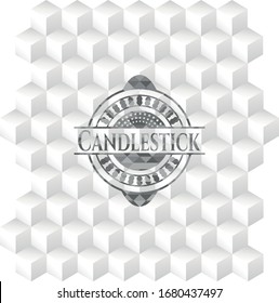 Candlestick grey emblem. Retro with geometric cube white background