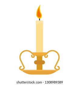 Candlestick holder decoration traditional symbol religious flat brass candle vector icon. Elegant ancient  luxury light