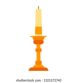 Candlestick holder decoration traditional symbol religious flat brass candle vector icon. Elegant ancient  luxury light