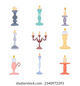 candlestick holder set cartoon. classic interior, old forex, candelabrum fragrance candlestick holder sign. isolated symbol vector illustration