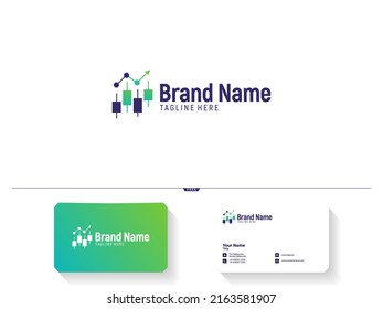 candlestick icon for Finance trading, accounting logo with business card vector template.