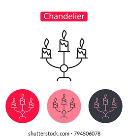 Candlestick line icon. Three candles in the chandelie. Linear style pictogram isolated on white. Editable stroke. Vector illustration.