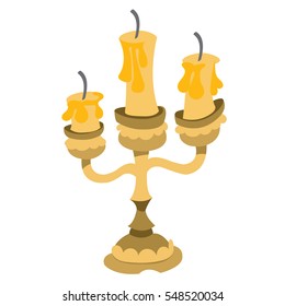 Candlestick on three candles. Vintage household items. Cartoon drawing for gaming mobile applications.