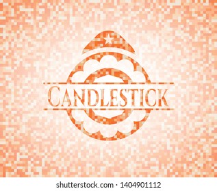 Candlestick orange tile background illustration. Square geometric mosaic seamless pattern with emblem inside.