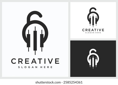 Candlestick Padlock Design Inspiration. Candlestick Padlock Symbol Logo Vector Template Design, Candlestick Padlock Design Logo Vector Illustration