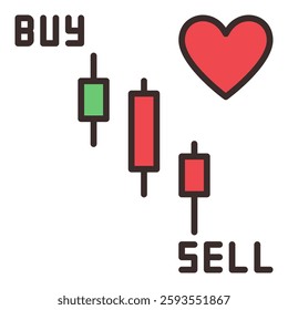 Candlestick Pattern Chart and Heart vector Buy and Sell Trading concept colored icon or logo element