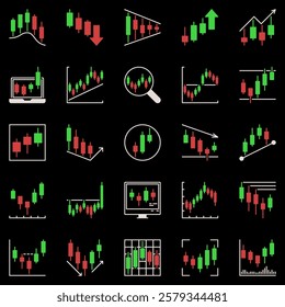 Candlestick Pattern or Chart icons set. Crypto Investment and Margin Trading vector creative symbols collection