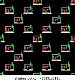 Candlestick Pattern on Laptop Screen vector Margin Trading concept colored seamless pattern