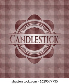 Candlestick red emblem or badge with abstract geometric pattern background. Seamless.