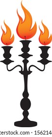 Candlestick shandal with three burning candles. Vector image