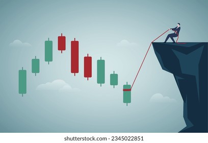 Candlestick signal to buy or sell in crypto trading or stock market, rising equities and hopes of economic recovery, businessman trader hoping stock market rally.