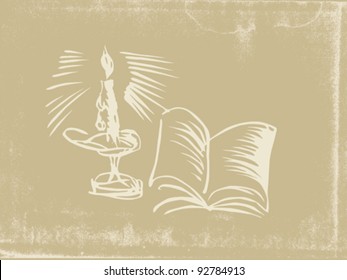 candlestick silhouette on old paper, vector illustration