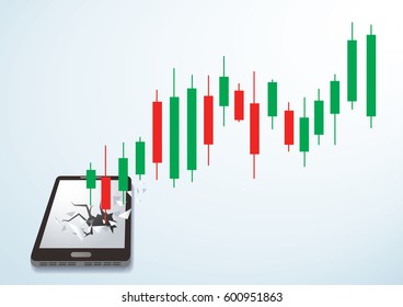 Candlestick stock exchange breakthrough smartphone vector 