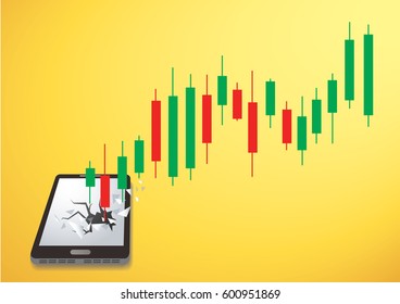 Candlestick stock exchange breakthrough smartphone vector 