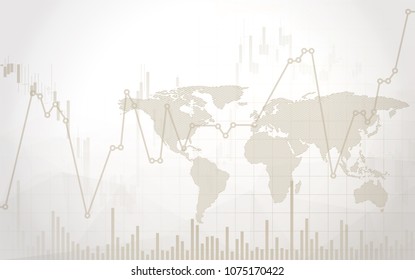 Candlestick stock exchange chart market investment trading with world map, Business graph. trend of graph design. Vector Illustration