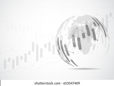 Candlestick stock exchange chart market investment trading with world map, Business graph. trend of graph design. Vector Illustration