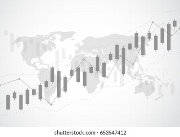 Candlestick stock exchange chart market investment trading with world map, Business graph. trend of graph design. Vector Illustration