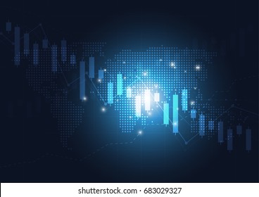 Candlestick stock exchange chart market investment trading with world map, Business graph. trend of graph design. Vector Illustration