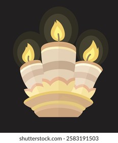 A candlestick with three candles lit on the dark background