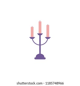 Candlestick with three candles.Illusion on an isolated white background in a flat modern style in purple-tone tones.