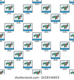 Candlestick Trading Chart on PC Screen vector concept colored seamless pattern