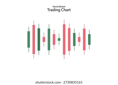 Gráfico de negociação de castiçais, bolsa de valores e análise de preços de cripto. Bolsa de valores, tendência do mercado de ações com velas vermelhas e verdes em um fundo branco